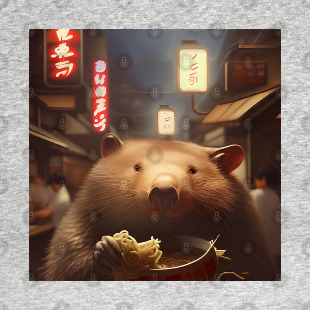 Wombat visiting Tokyo trying udon by TheWombatsDen